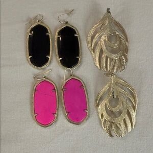 Kendra Scott Black, Pink, and Gold Earring Trio